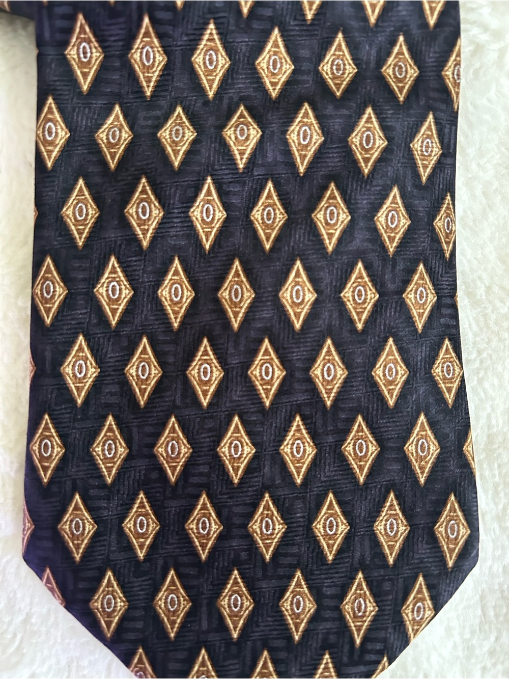 Umberto Bossi 100% Silk Tie – Roma Milano – Navy & Gold Geometric - GUC - Picture 3 of 7